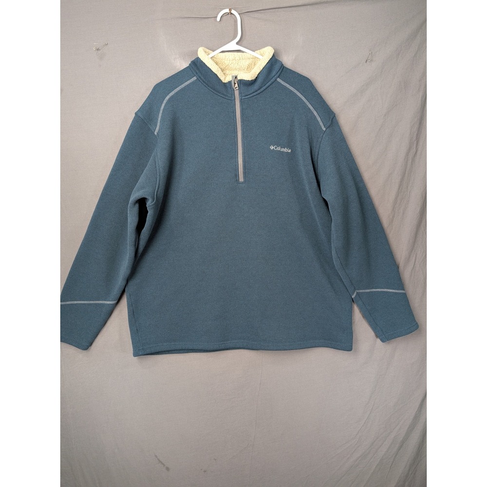 Columbia Mens XXL Blue Quarter Zip Fleece Pullover AM6117 Sherpa Lined Mock Neck